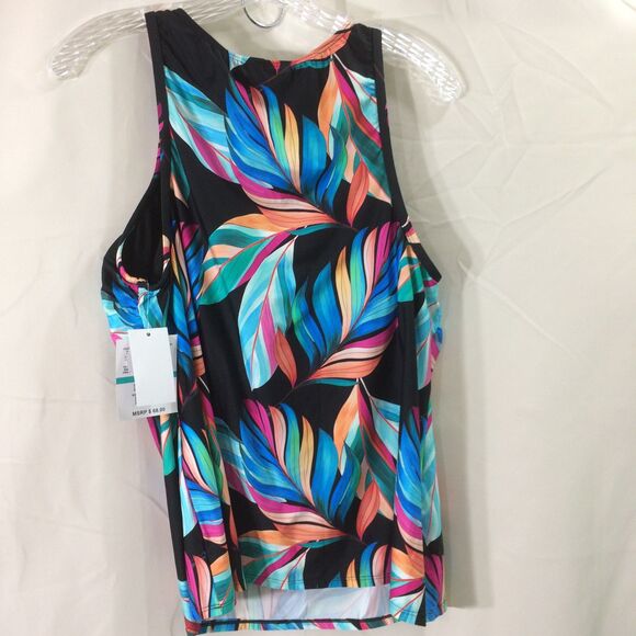 NEW 24th & Ocean Tankini Top Size 16 Multicolor Leaf Print NWT - Picture 4 of 6